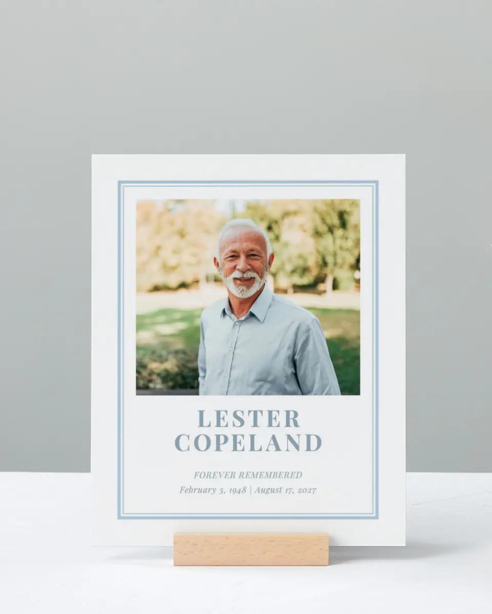This is a 8" x 10" Memorial Sign called Forever in Frame printed in full color with Rose Gold foil