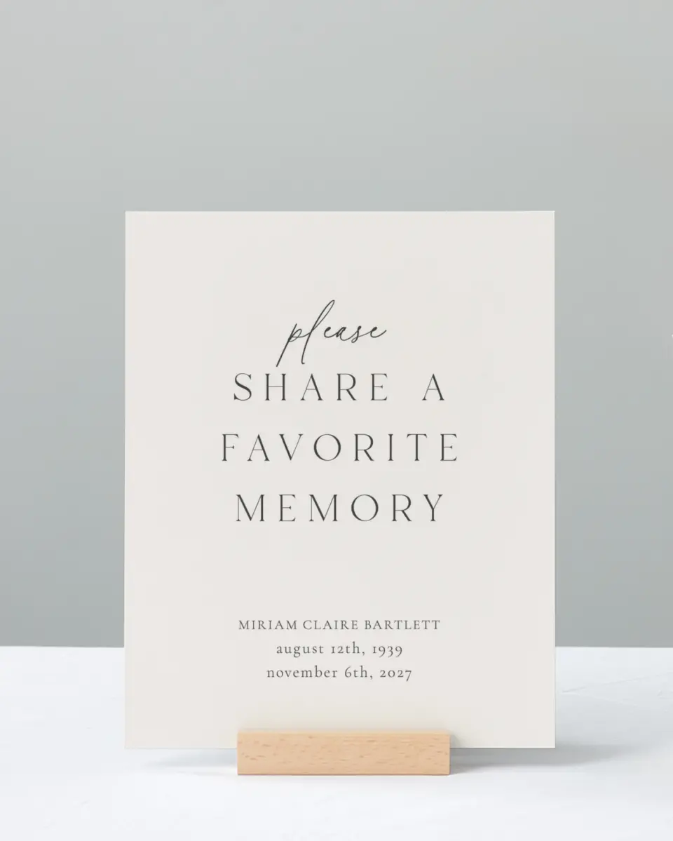 This is a 8" x 10" Memorial Sign called Cherished Life printed in full color with Rose Gold foil
