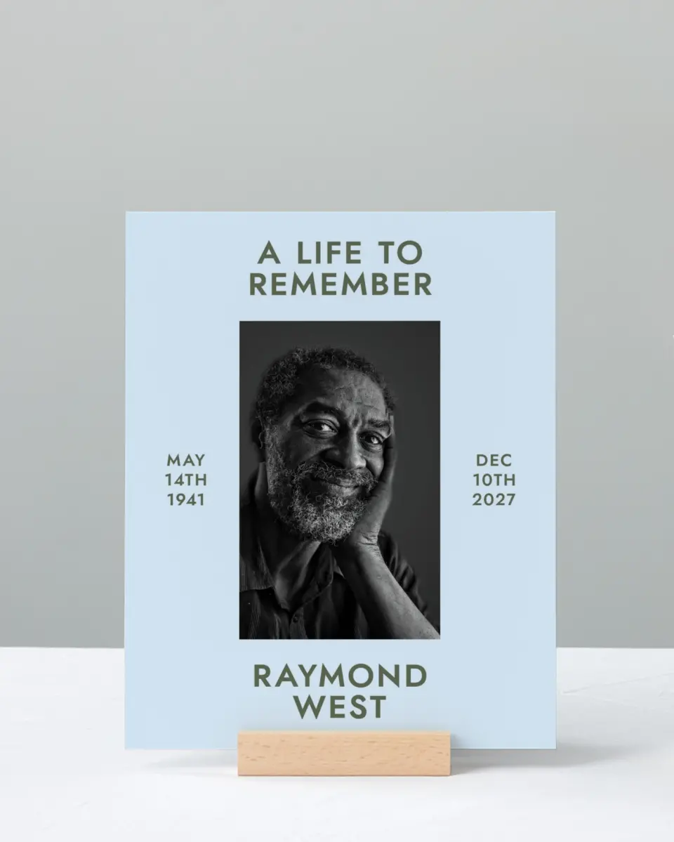 This is a 8" x 10" Memorial Sign called Typed Memories printed in full color