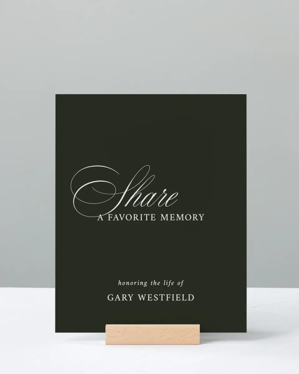 This is a 8" x 10" Memorial Sign called Leaving a Legacy printed in full color with Rose Gold foil