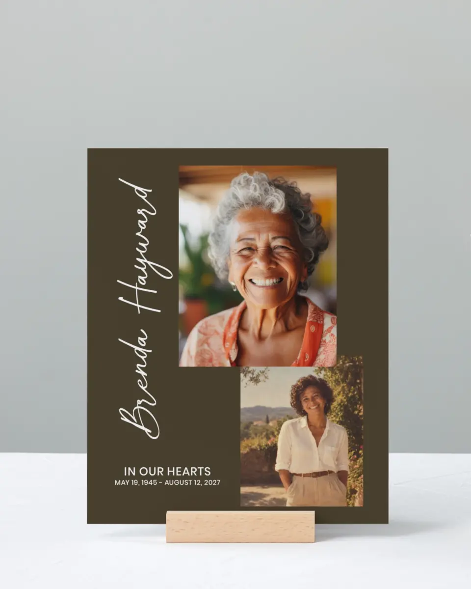 This is a 8" x 10" Memorial Sign called In Our Hearts printed in full color