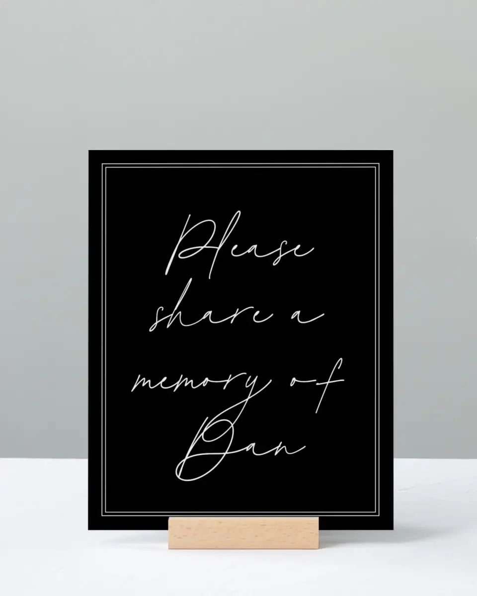 This is a 8" x 10" Memorial Sign called In Memory printed in full color with Rose Gold foil