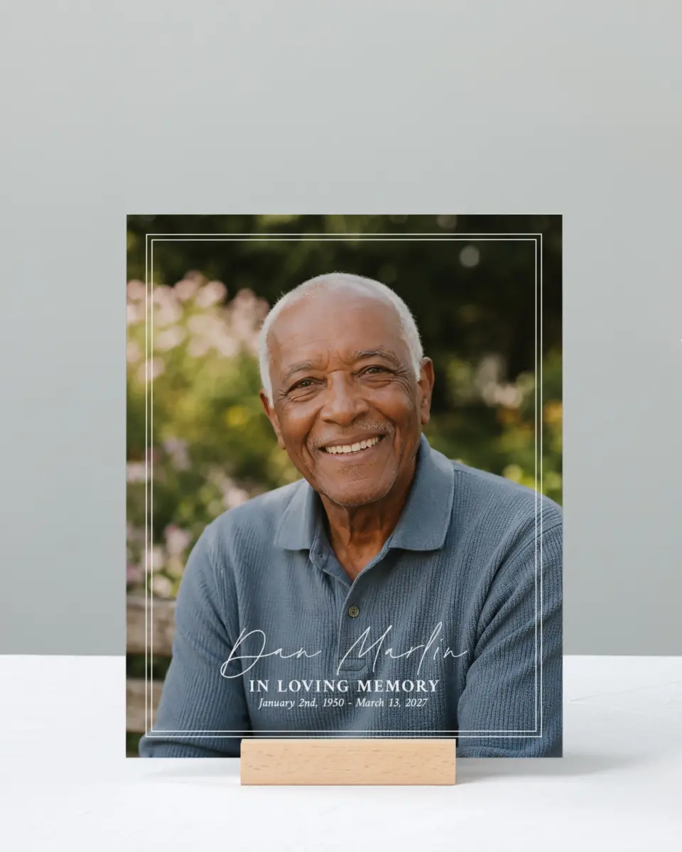 This is a 8" x 10" Memorial Sign called In Memory printed in full color