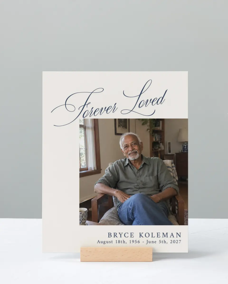 This is a 8" x 10" Memorial Sign called Forever Loved printed in full color with Rose Gold foil