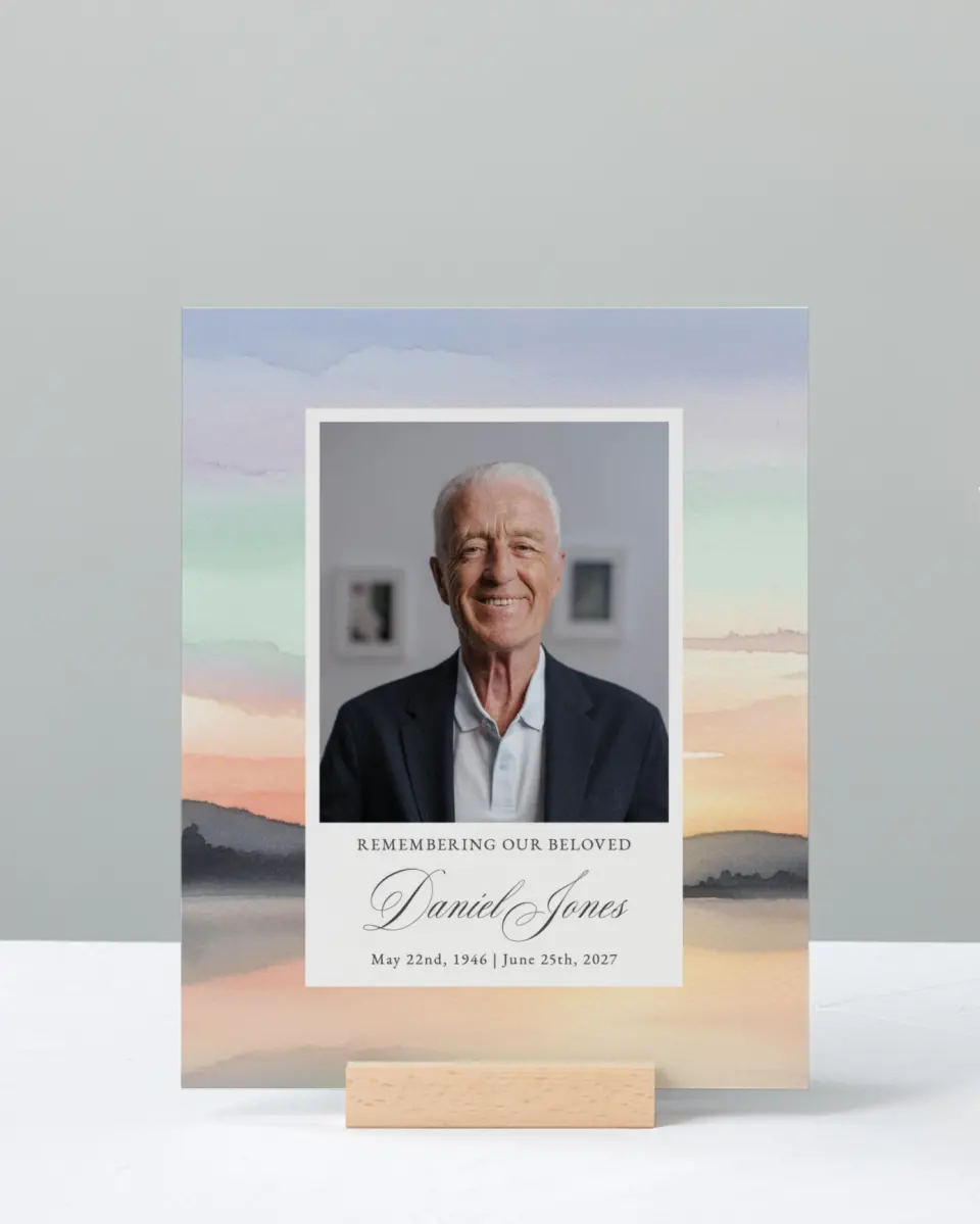 This is a 8" x 10" Memorial Sign called Our Beloved printed in full color with Rose Gold foil