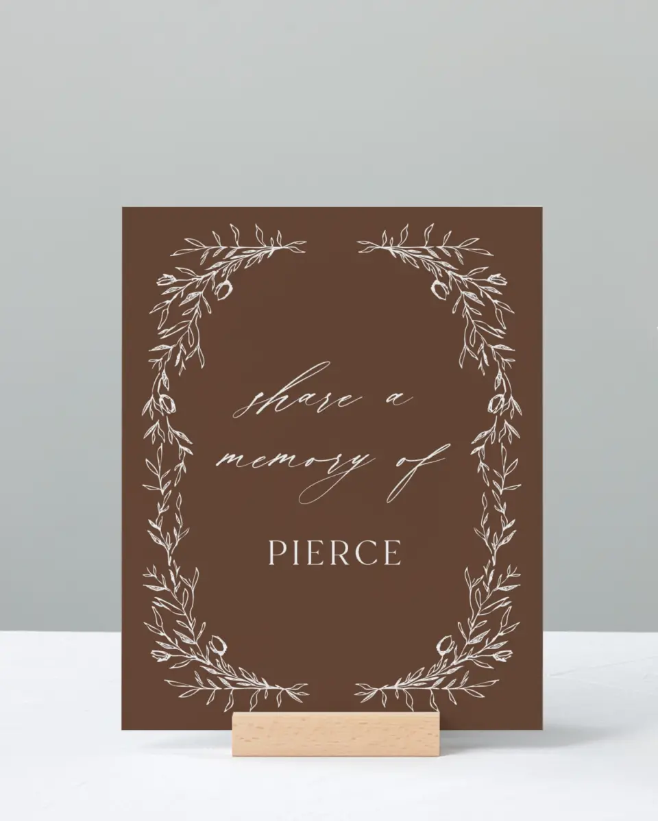 This is a 8" x 10" Memorial Sign called With Loving Memory printed in full color with Rose Gold foil