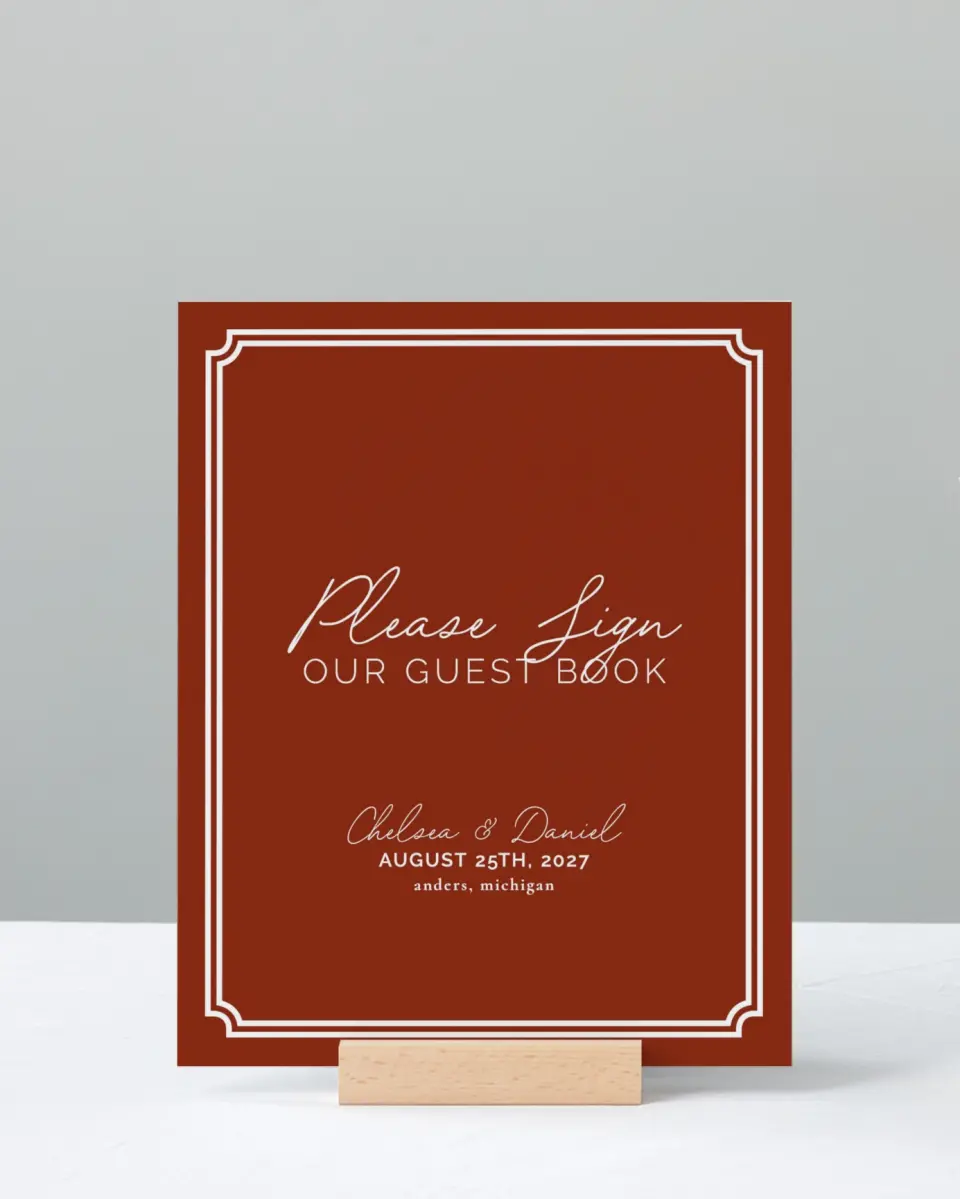This is a 8" x 10" Guest Book Sign called The Chelsea printed in full color