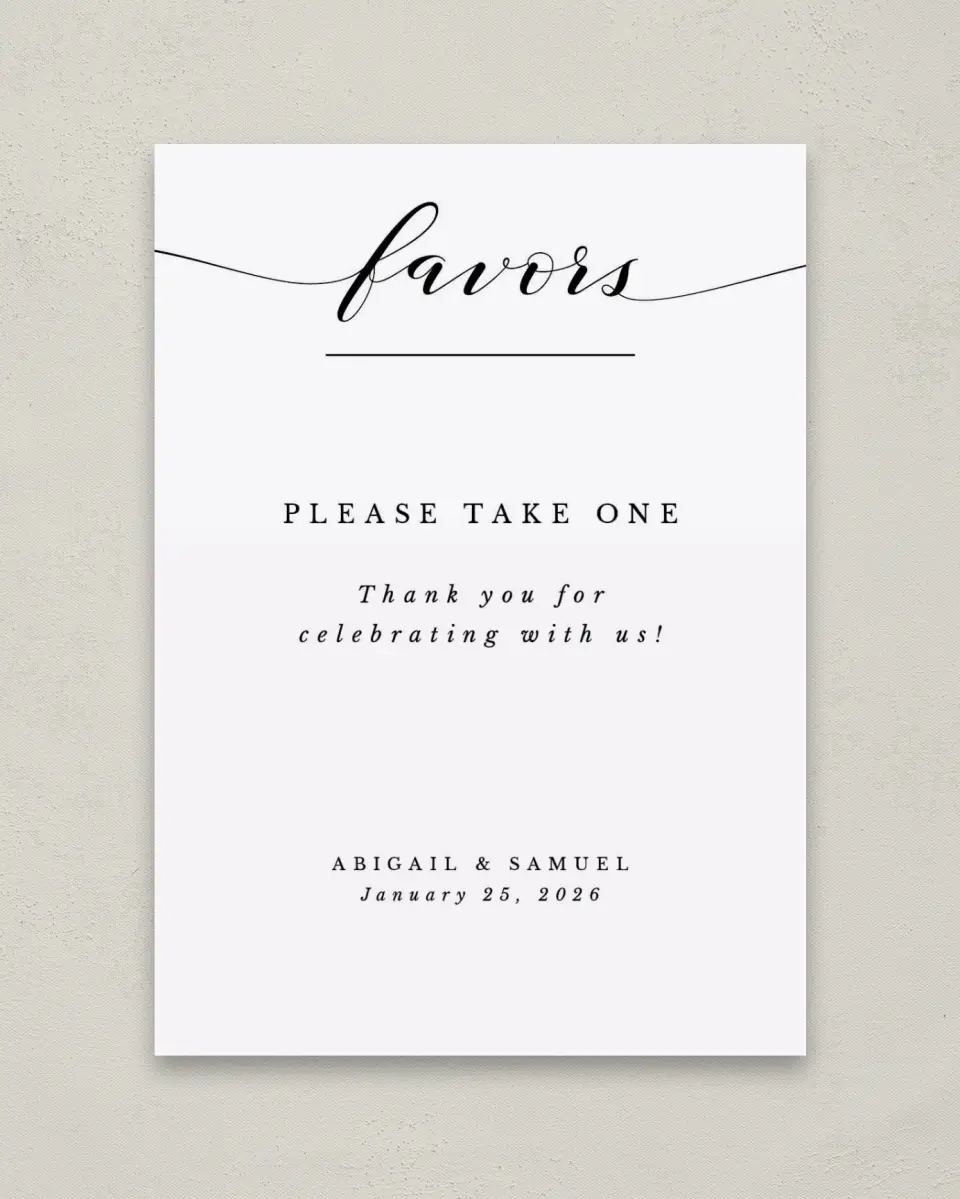 This is a 5" x 7" Favor Sign called Timeless Eloquence printed in full color