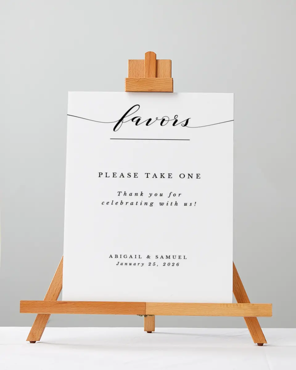 This is a 5" x 7" Favor Sign called Timeless Eloquence printed in full color