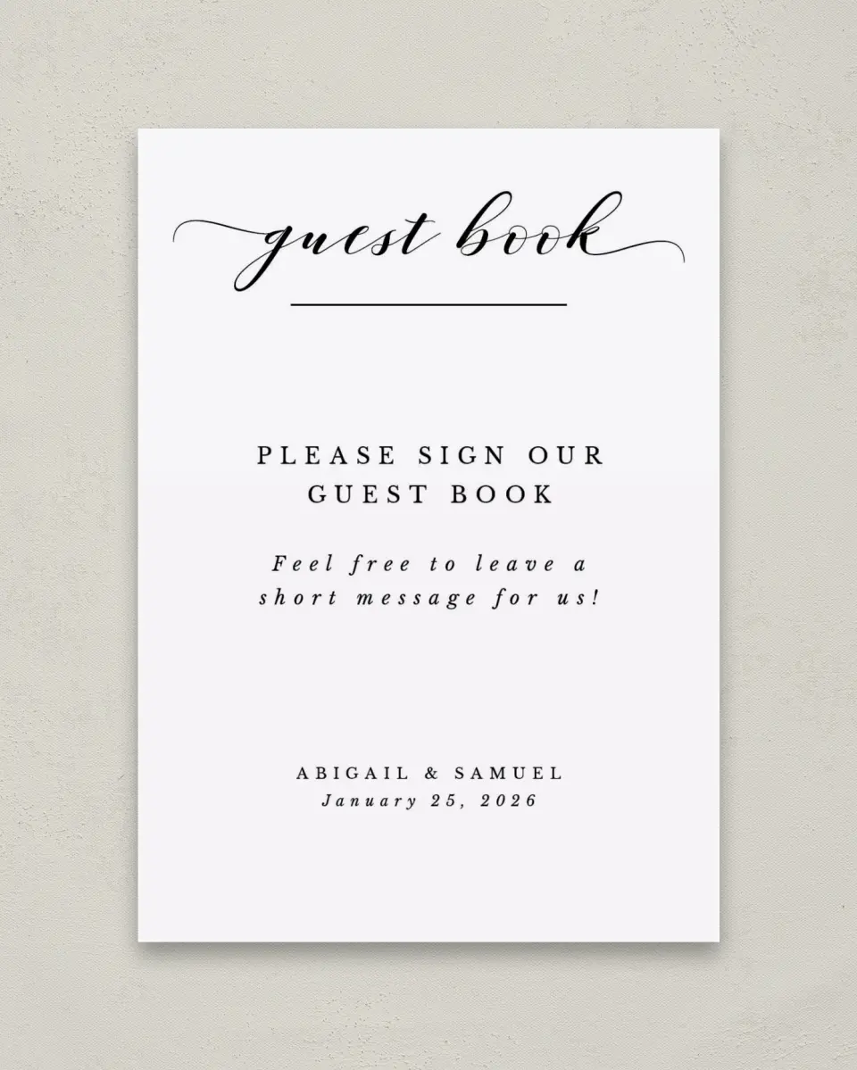 This is a 5" x 7" Guest Book Sign called Timeless Eloquence printed in full color