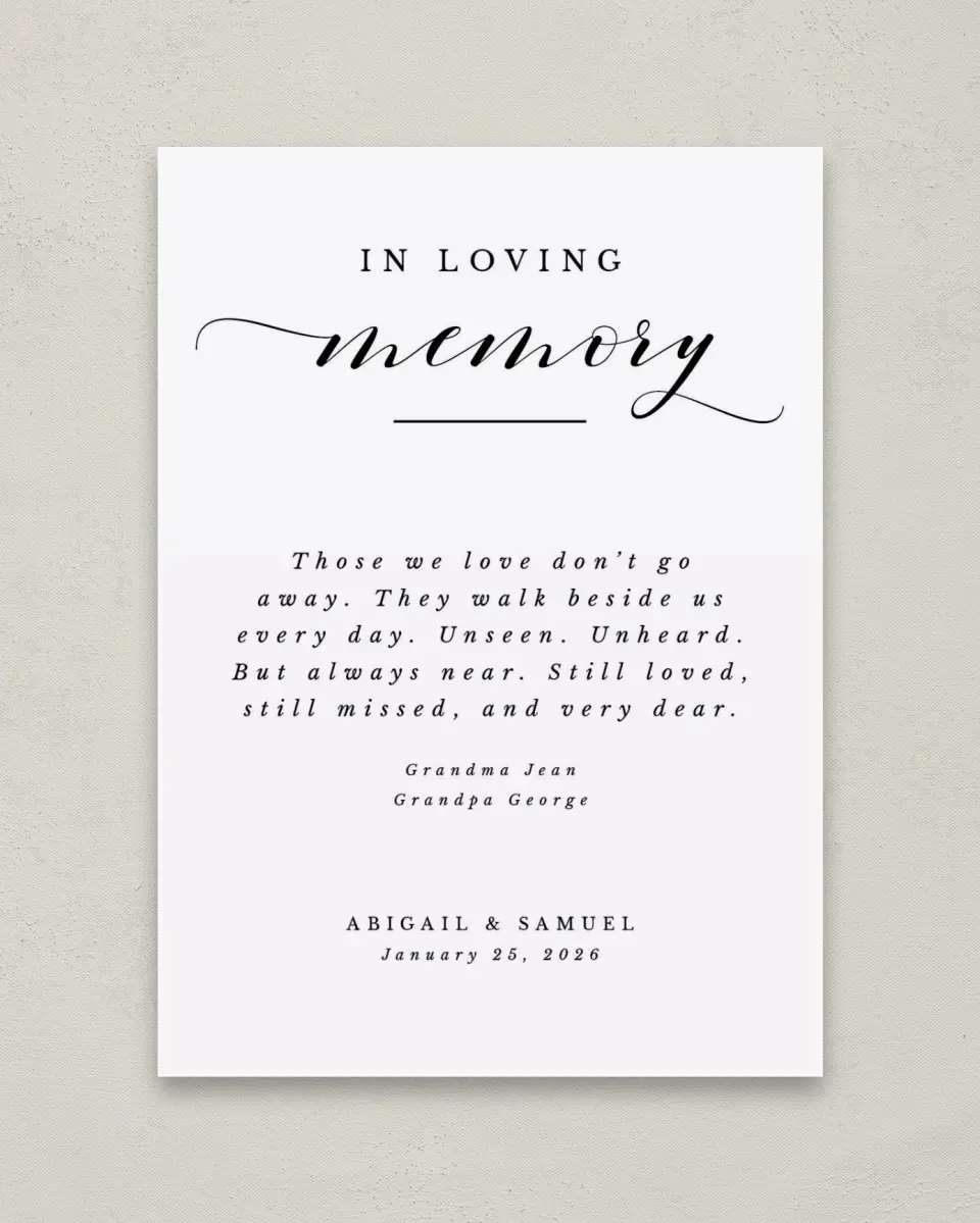 This is a 5" x 7" Loving Memory Sign called Timeless Eloquence printed in full color