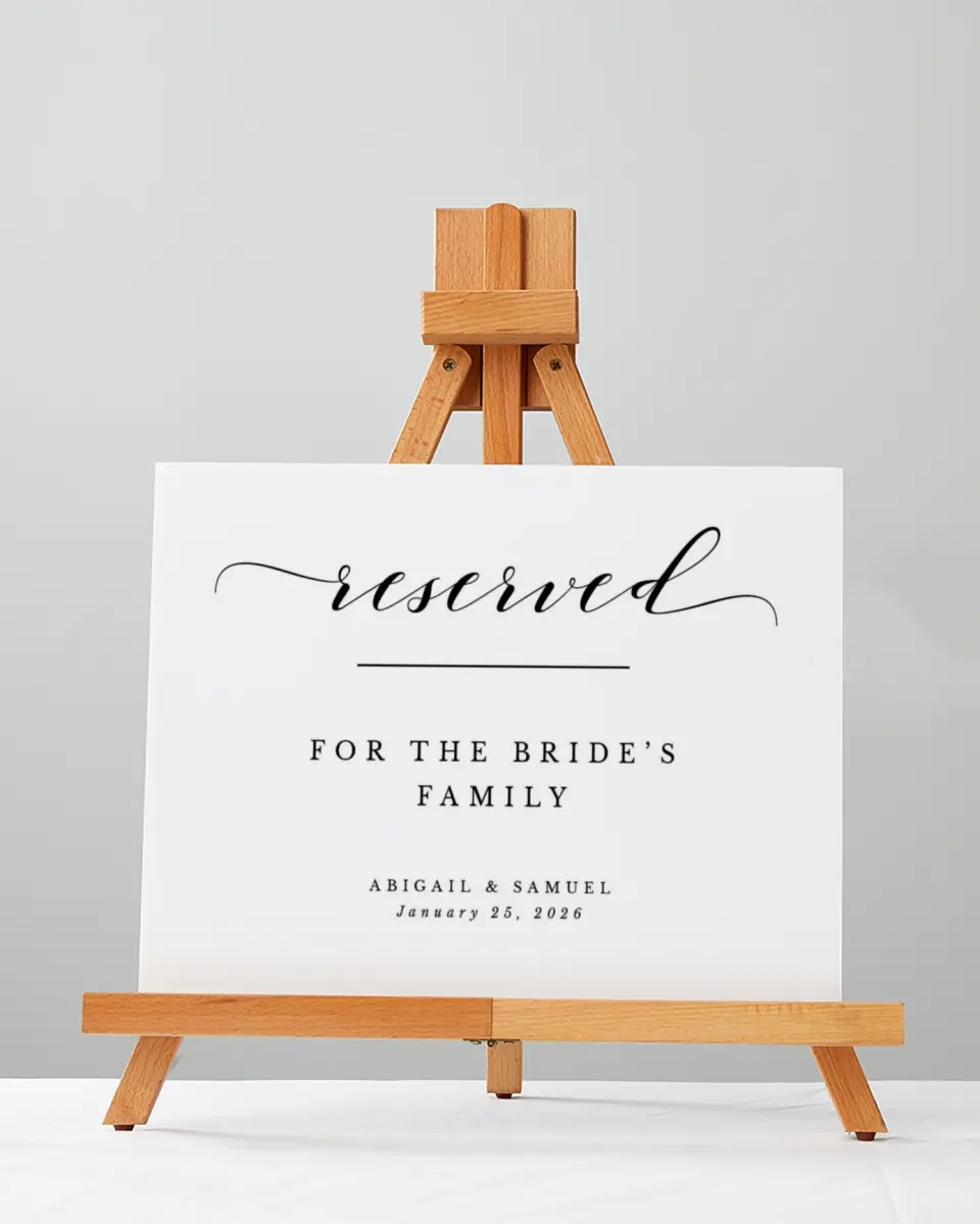 This is a 5" x 7" Reserved Seating Sign called Timeless Eloquence printed in full color