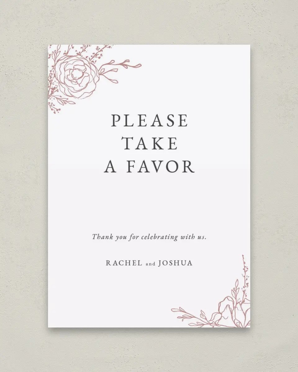 This is a 5" x 7" Favor Sign called Blooming Rose printed in full color