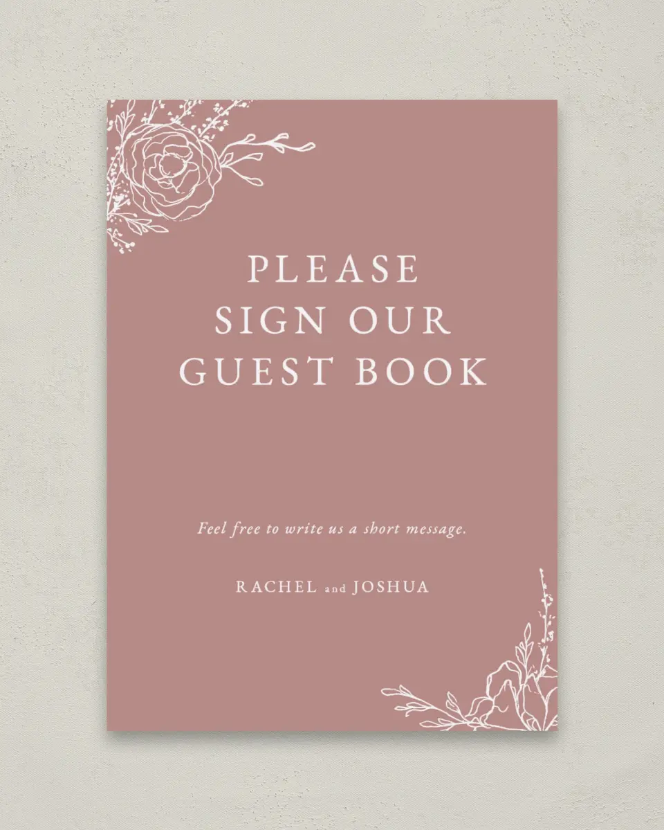 This is a 5" x 7" Guest Book Sign called Blooming Rose printed in full color