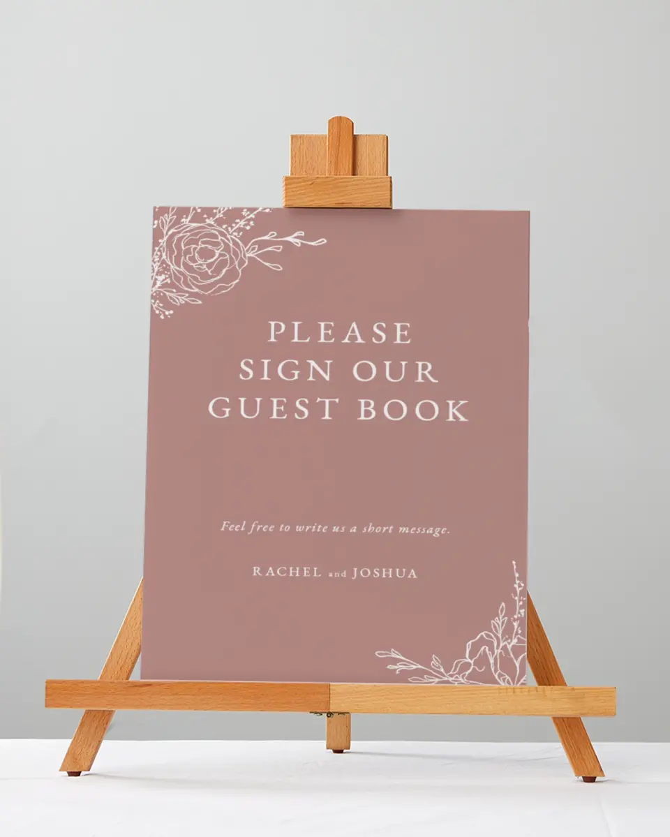 This is a 5" x 7" Guest Book Sign called Blooming Rose printed in full color