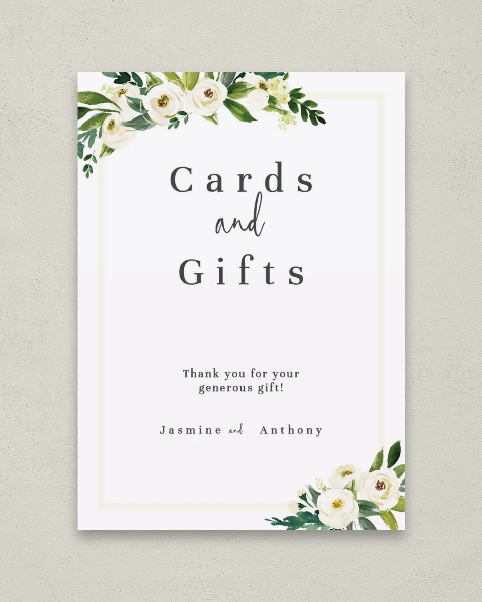 This is a 5" x 7" Cards & Gifts Sign called Wedding Florals printed in full color