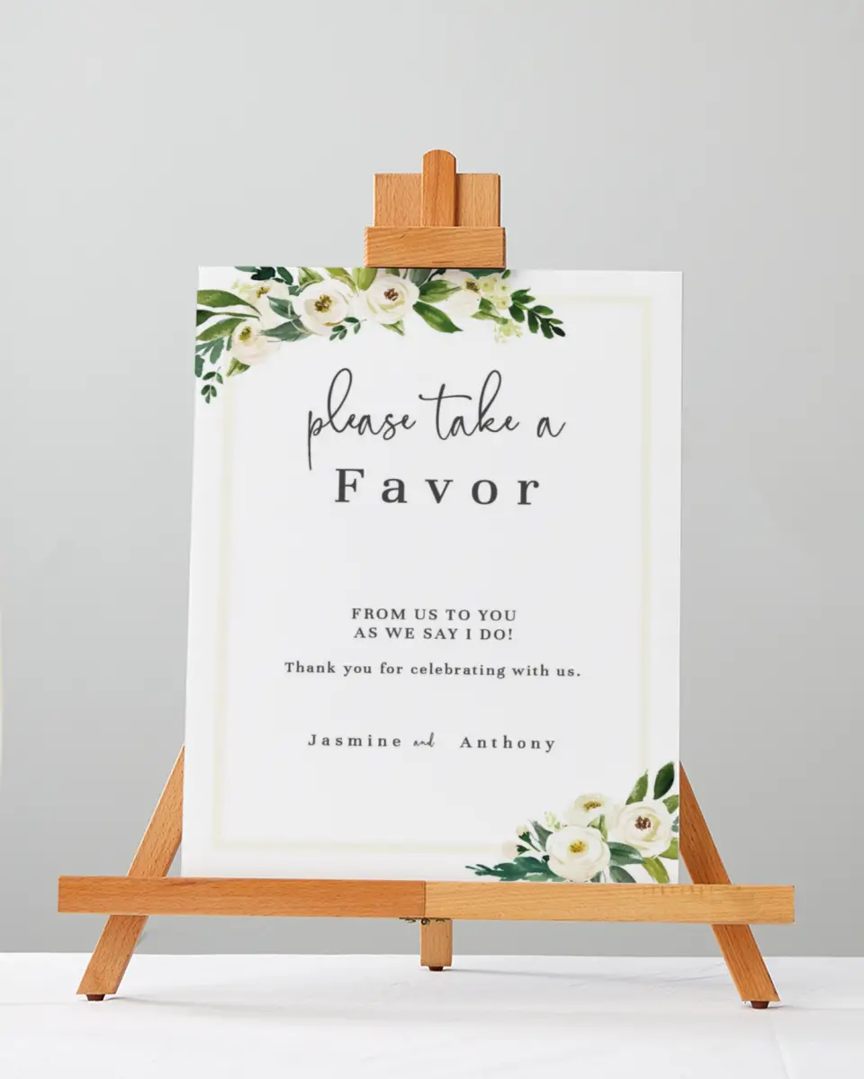 This is a 5" x 7" Favor Sign called Wedding Florals printed in full color