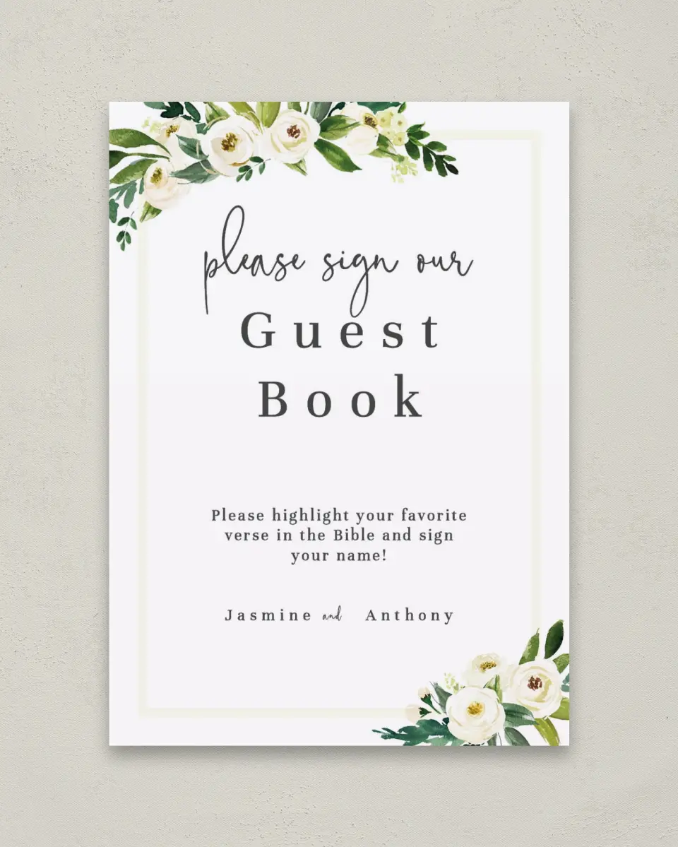 This is a 5" x 7" Guest Book Sign called Wedding Florals printed in full color