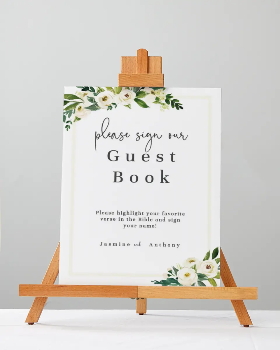 This is a 5" x 7" Guest Book Sign called Wedding Florals printed in full color