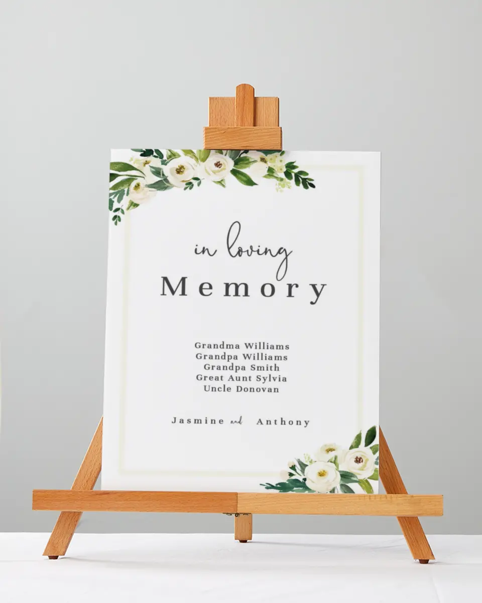 This is a 5" x 7" Loving Memory Sign called Wedding Florals printed in full color