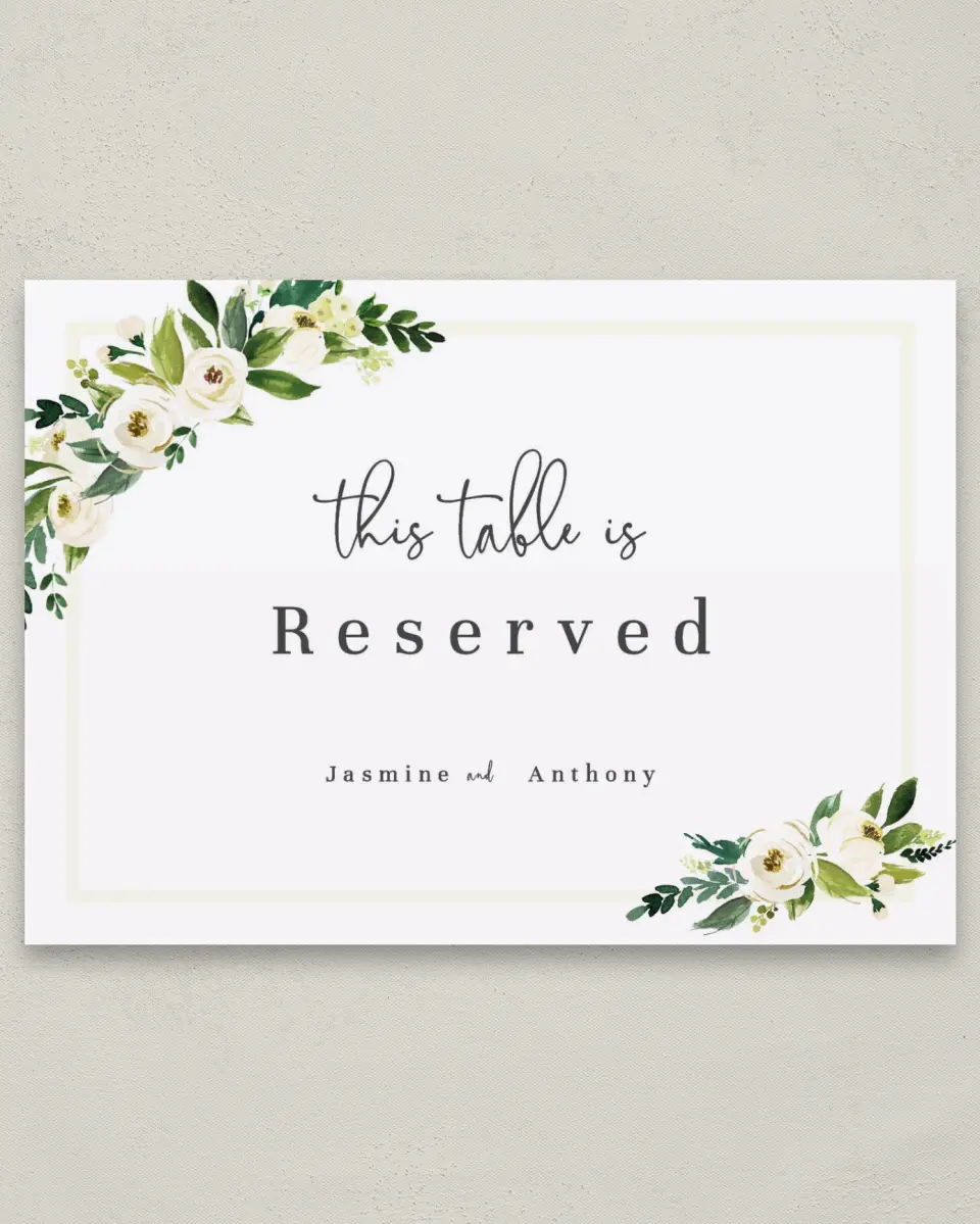 This is a 5" x 7" Reserved Seating Sign called Wedding Florals printed in full color