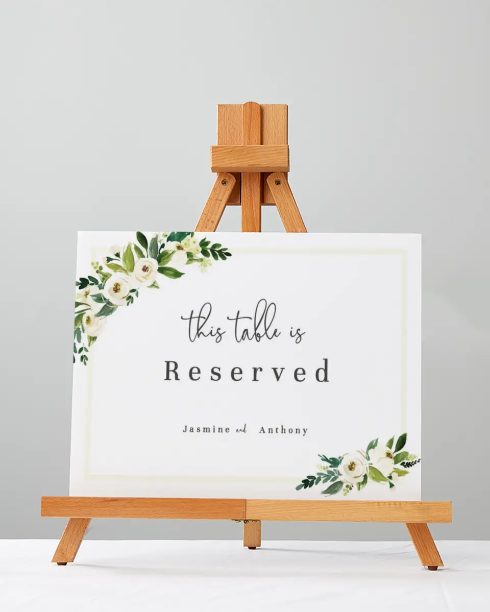 This is a 5" x 7" Reserved Seating Sign called Wedding Florals printed in full color