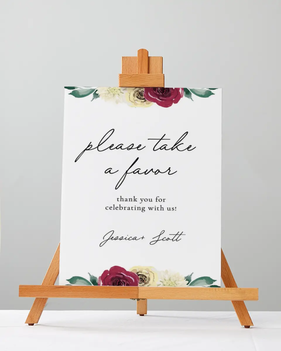 This is a 5" x 7" Favor Sign called Floral Touch printed in full color