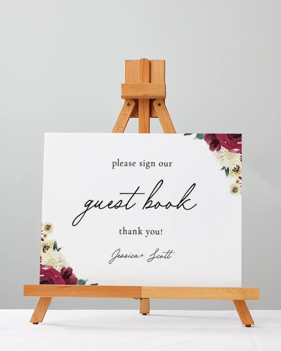 This is a 5" x 7" Guest Book Sign called Floral Touch printed in full color
