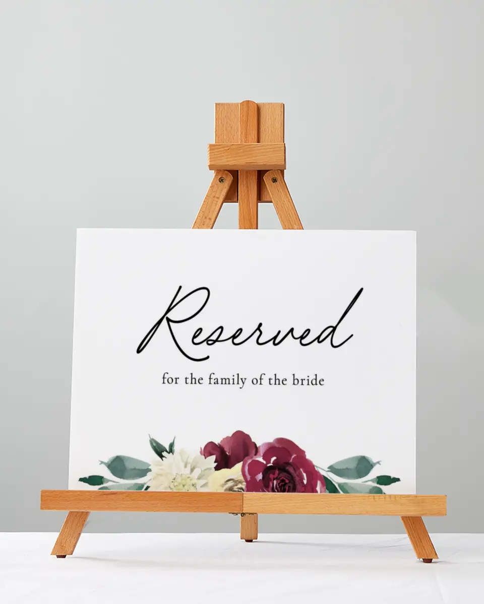 This is a 5" x 7" Reserved Seating Sign called Floral Touch printed in full color