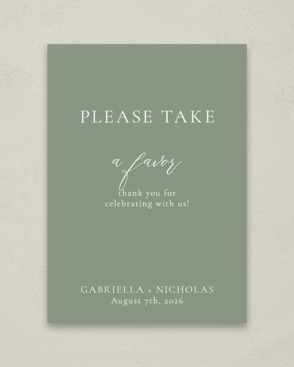 This is a 5" x 7" Favor Sign called Minimalist Type printed in full color
