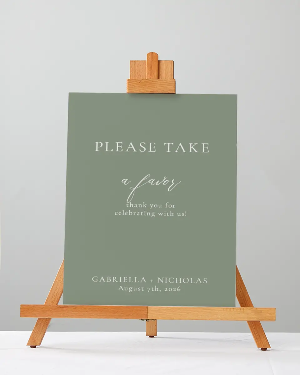 This is a 5" x 7" Favor Sign called Minimalist Type printed in full color with Gold foil