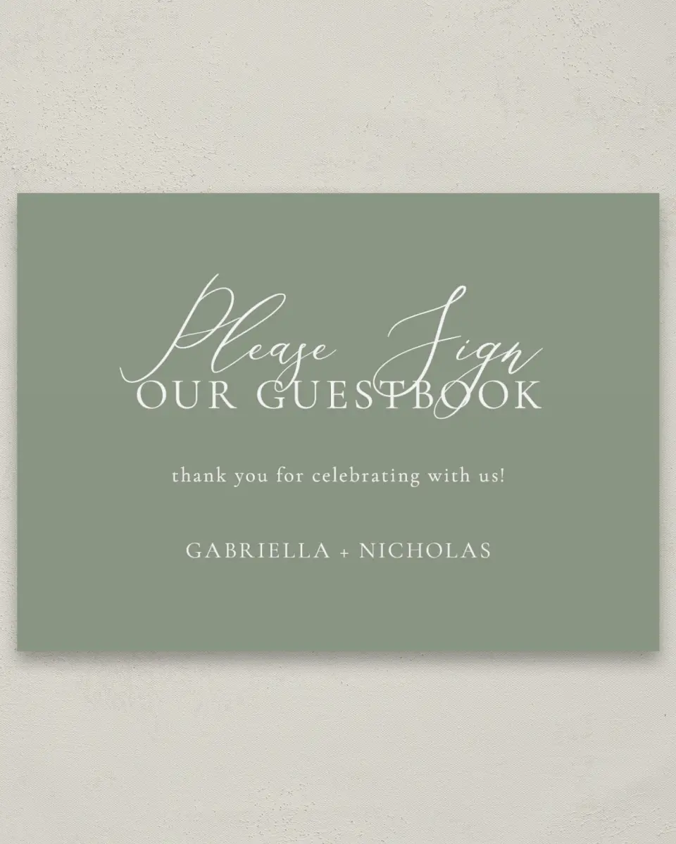 This is a 5" x 7" Guest Book Sign called Minimalist Type printed in full color