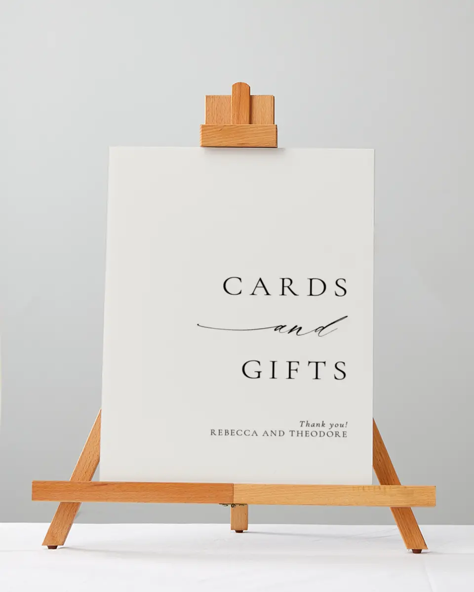 This is a 5" x 7" Cards & Gifts Sign called Simply Elegant printed in full color with Silver foil