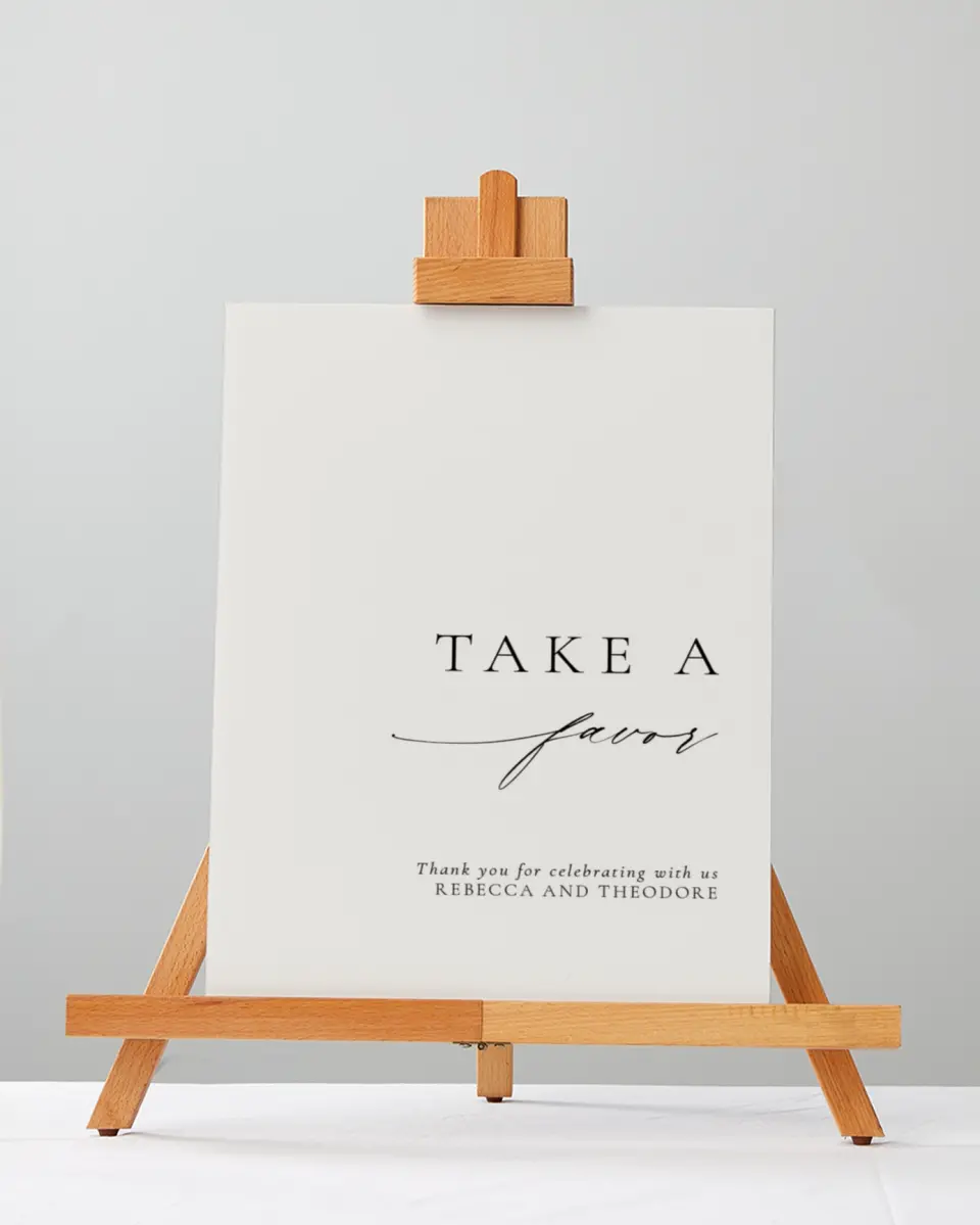 This is a 5" x 7" Favor Sign called Simply Elegant printed in full color with Silver foil