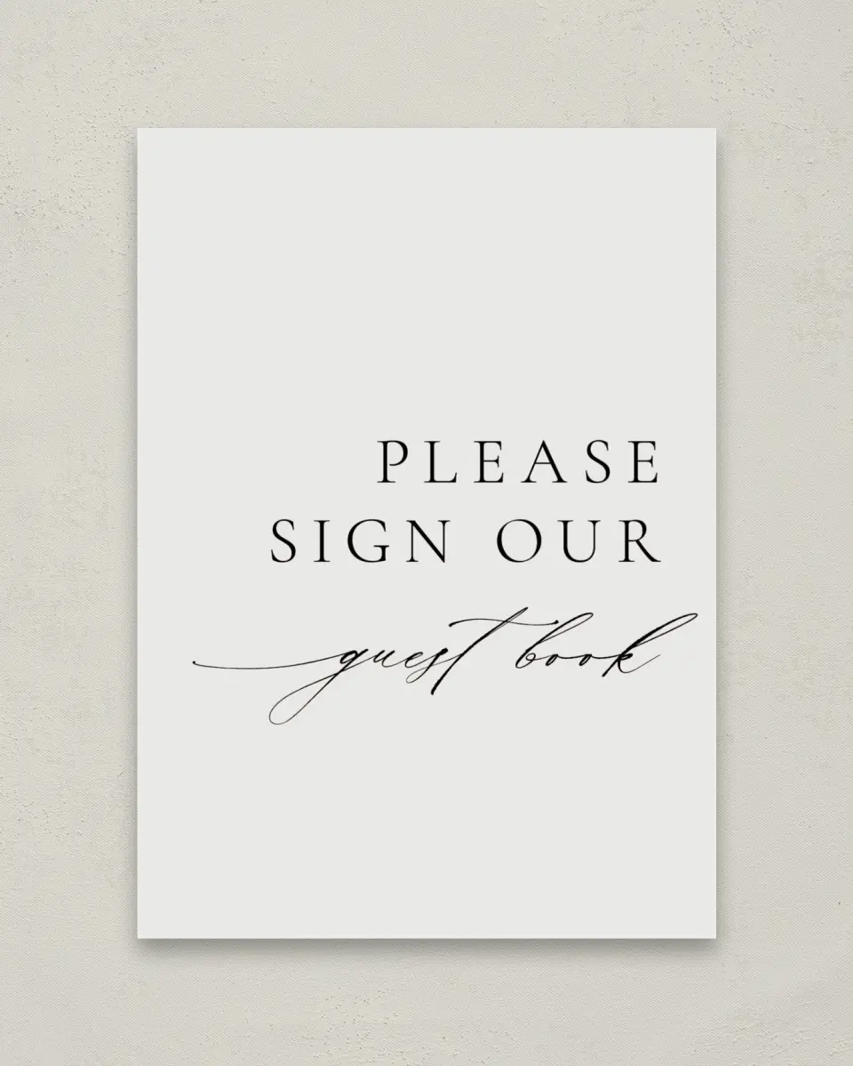 This is a 5" x 7" Guest Book Sign called Simply Elegant printed in full color