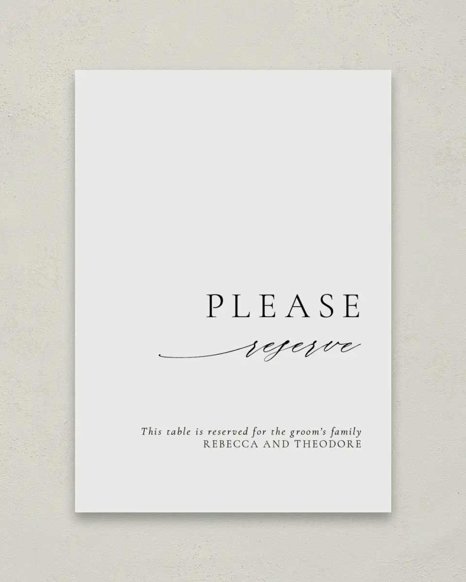 This is a 5" x 7" Reserved Seating Sign called Simply Elegant printed in full color