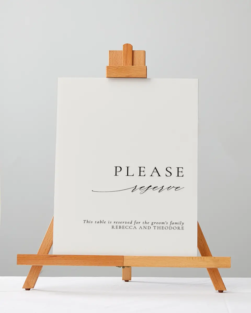 This is a 5" x 7" Reserved Seating Sign called Simply Elegant printed in full color with Silver foil