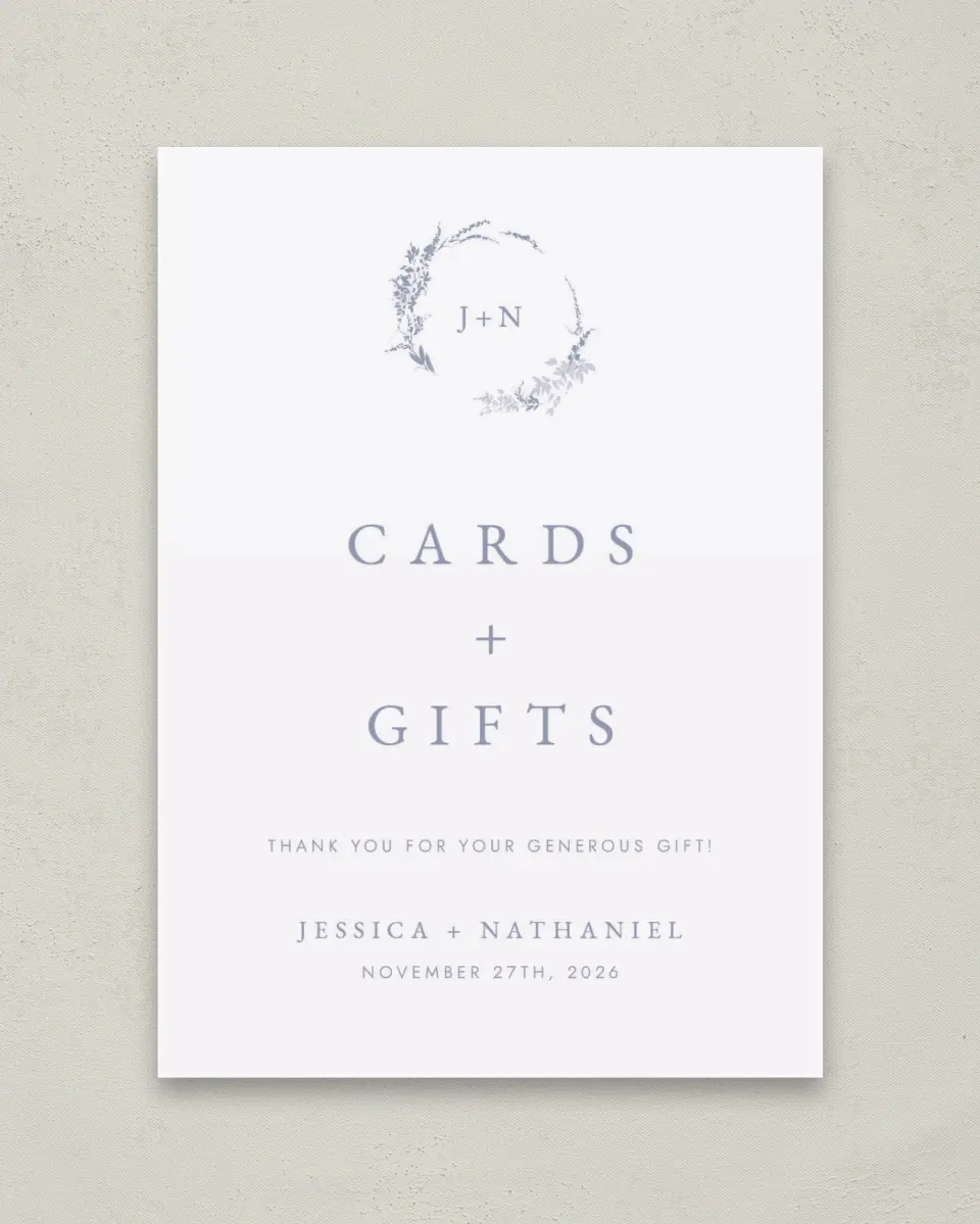 This is a 5" x 7" Cards & Gifts Sign called Dainty Wreath printed in full color