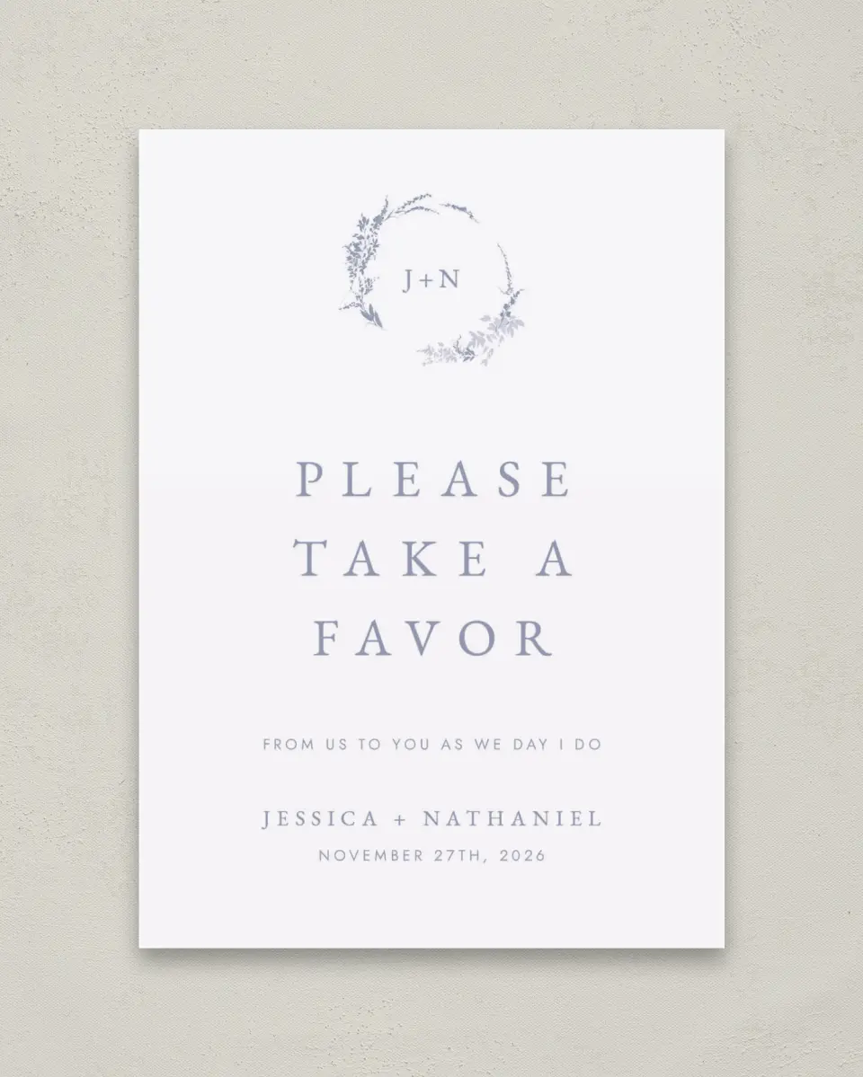 This is a 5" x 7" Favor Sign called Dainty Wreath printed in full color
