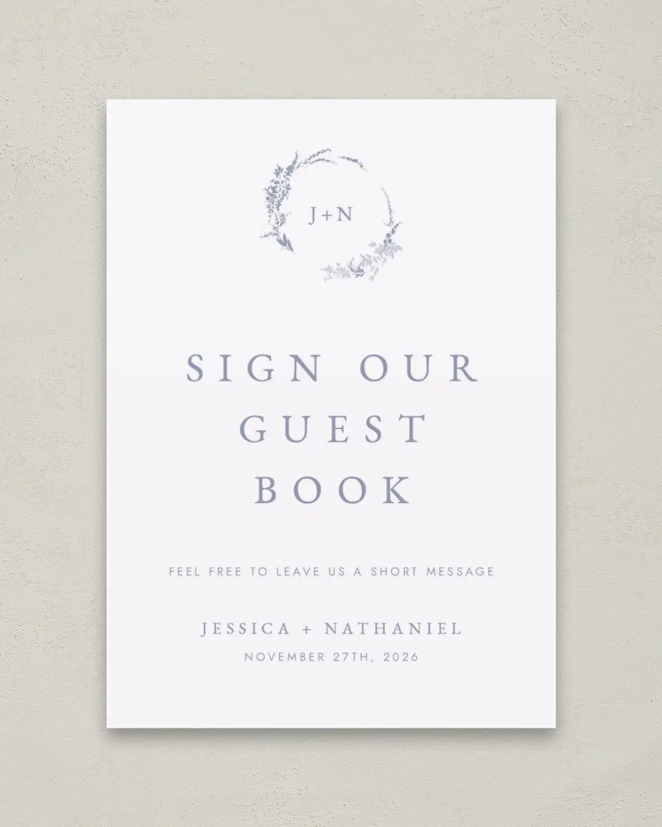 This is a 5" x 7" Guest Book Sign called Dainty Wreath printed in full color