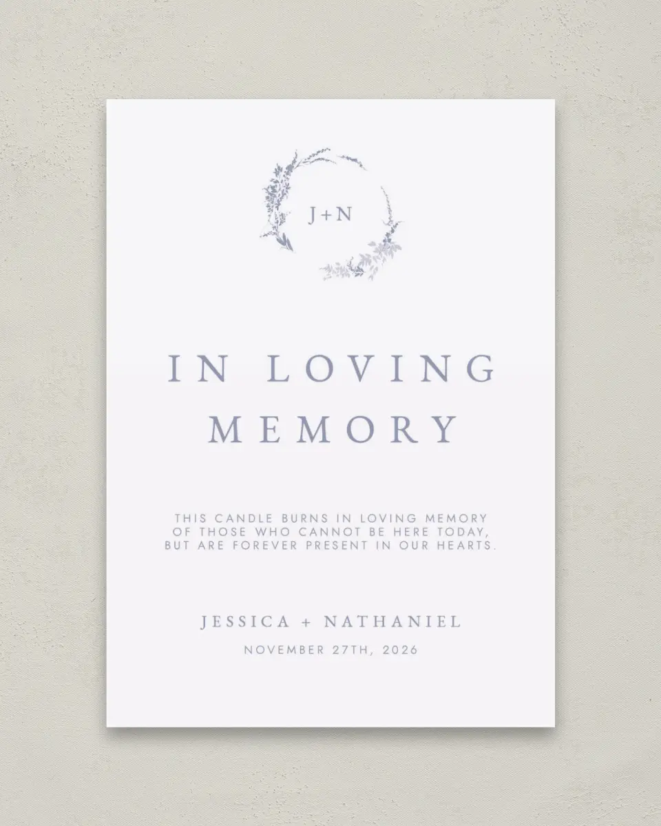 This is a 5" x 7" Loving Memory Sign called Dainty Wreath printed in full color