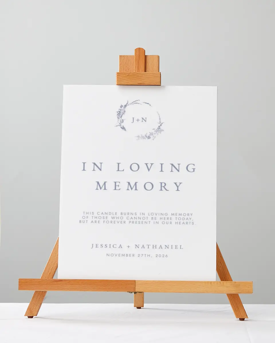 This is a 5" x 7" Loving Memory Sign called Dainty Wreath printed in full color