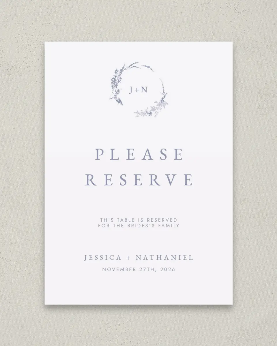 This is a 5" x 7" Reserved Seating Sign called Dainty Wreath printed in full color