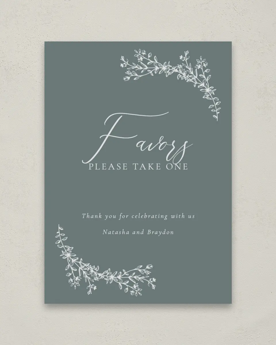 This is a 5" x 7" Favor Sign called Timeless Order printed in full color