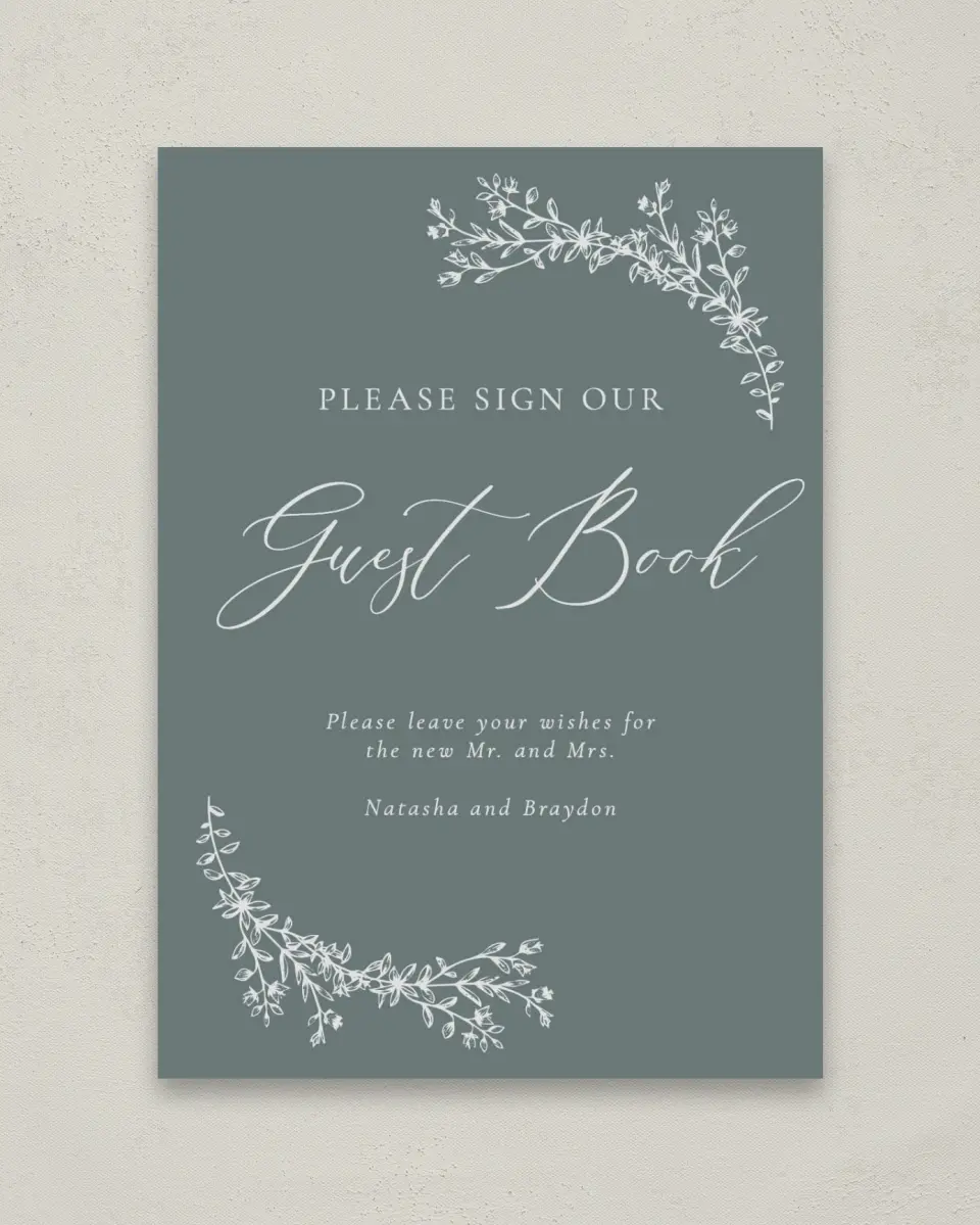 This is a 5" x 7" Guest Book Sign called Timeless Order printed in full color