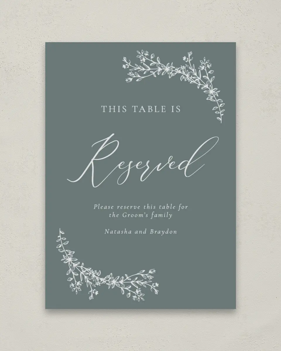 This is a 5" x 7" Reserved Seating Sign called Timeless Order printed in full color