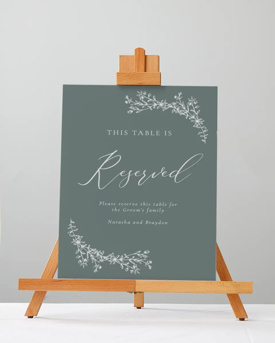 This is a 5" x 7" Reserved Seating Sign called Timeless Order printed in full color