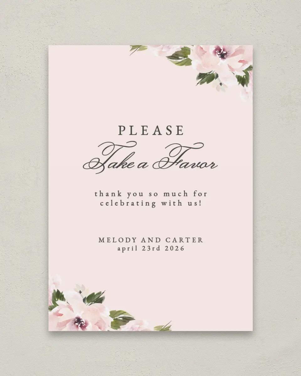 This is a 5" x 7" Favor Sign called Sweet Floral printed in full color