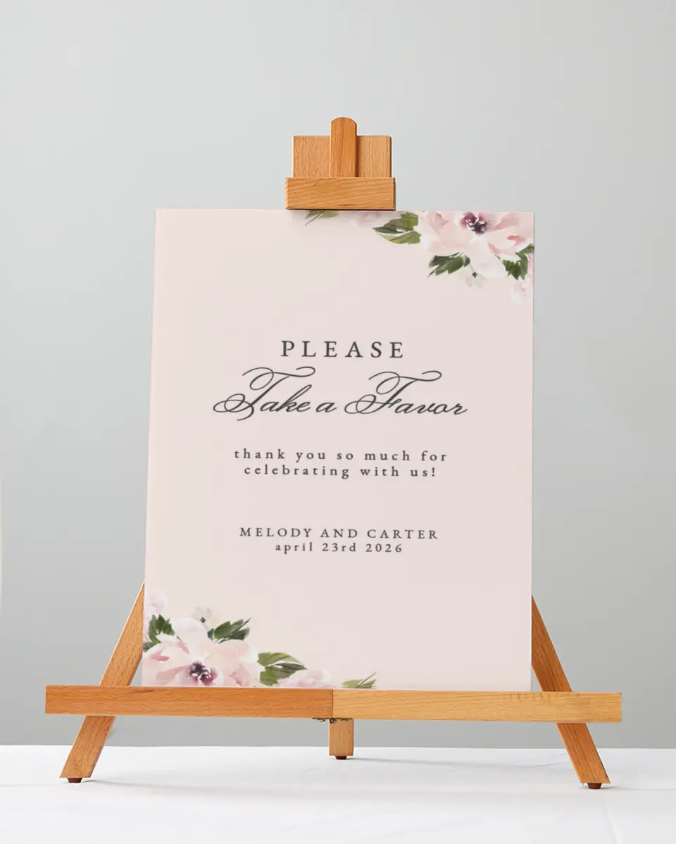 This is a 5" x 7" Favor Sign called Sweet Floral printed in full color
