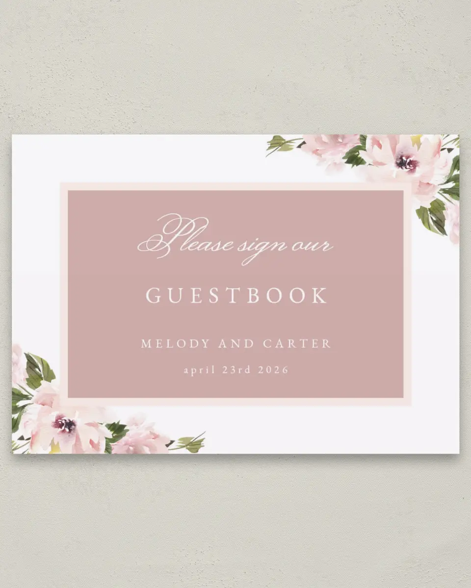 This is a 5" x 7" Guest Book Sign called Sweet Floral printed in full color